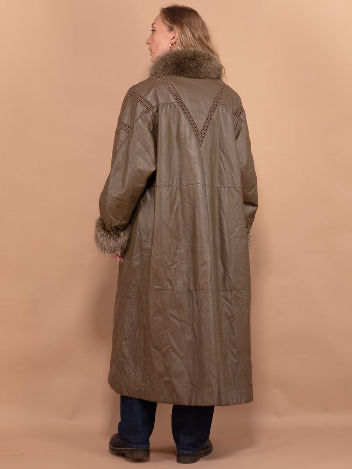 Vintage 80's Women Leather Fur Coat in Clay Brown - NorthernGrip