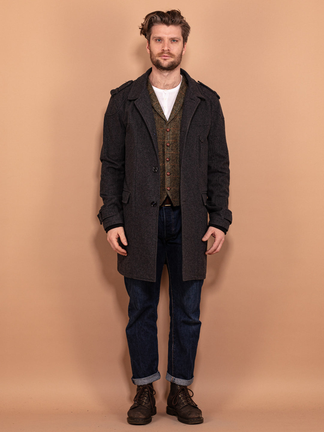 Vintage 00's Men Wool Blend Coat in Dark Grey - NorthernGrip