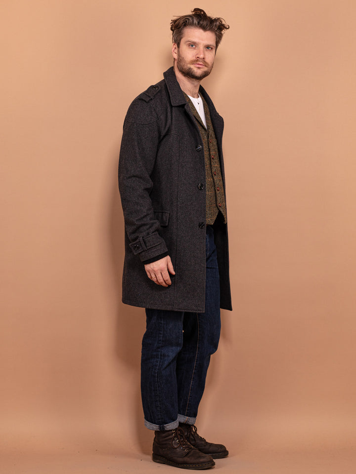 Vintage 00's Men Wool Blend Coat in Dark Grey - NorthernGrip