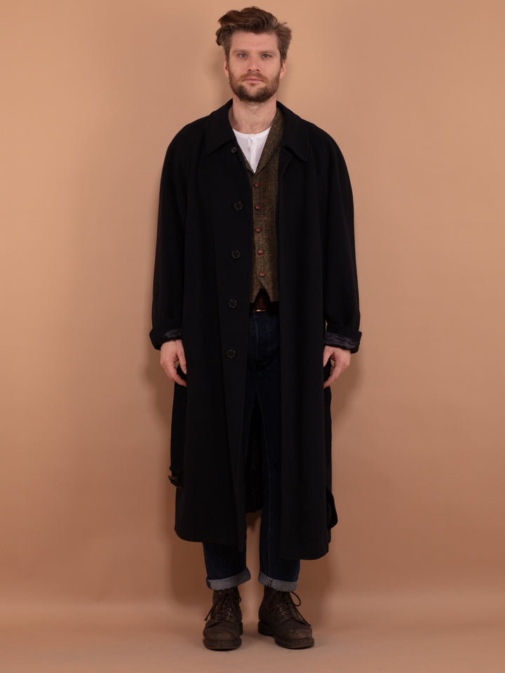 Vintage 80's Men Wool and Cashmere Overcoat in Navy Blue - NorthernGrip