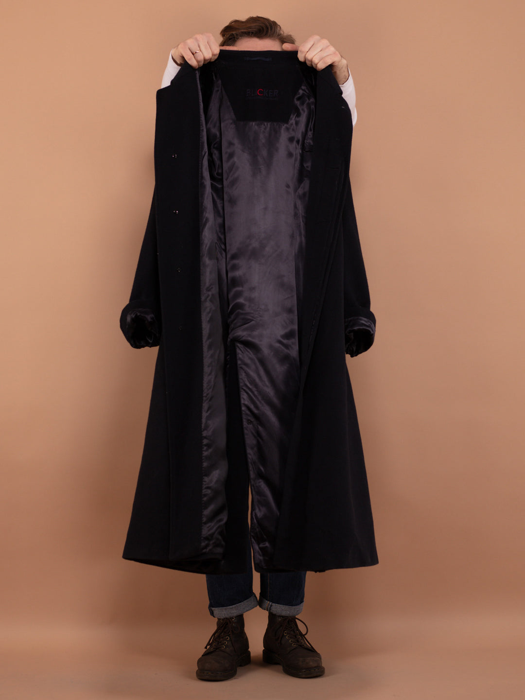 Vintage 80's Men Wool and Cashmere Overcoat in Navy Blue - NorthernGrip