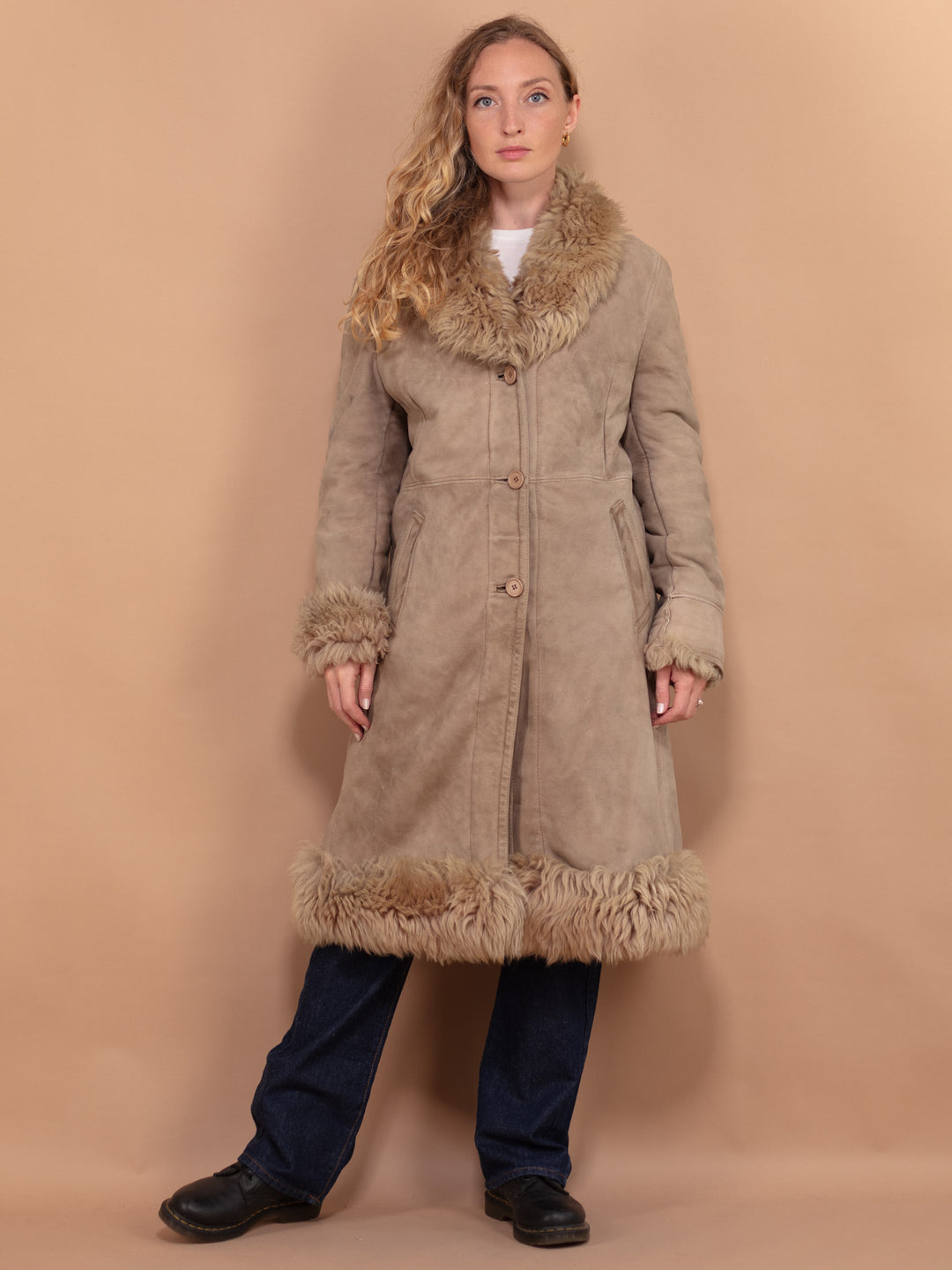 Vintage 70's Women Penny Lane Shearling Coat in Beige - NorthernGrip
