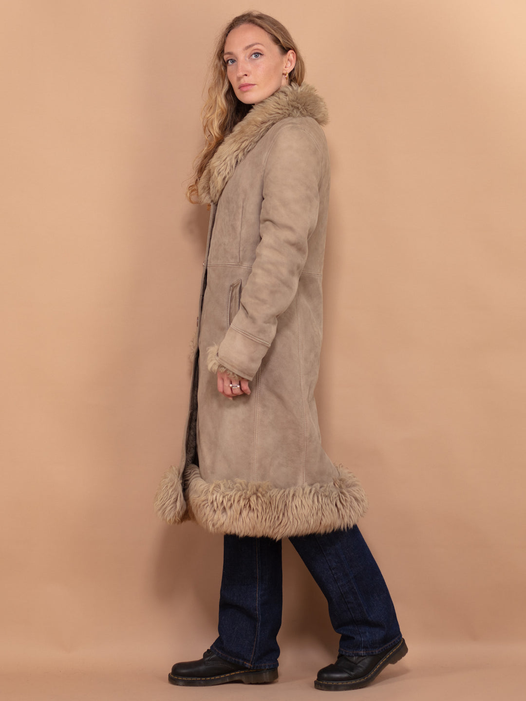 Vintage 70's Women Penny Lane Shearling Coat in Beige - NorthernGrip