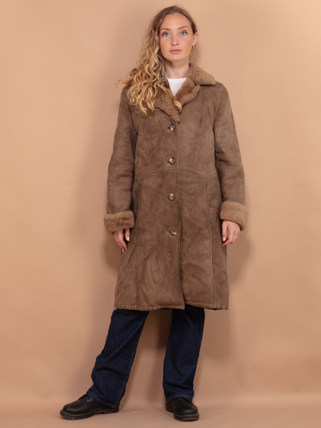 Vintage 70's Women Shearling Coat in Brown - NorthernGrip