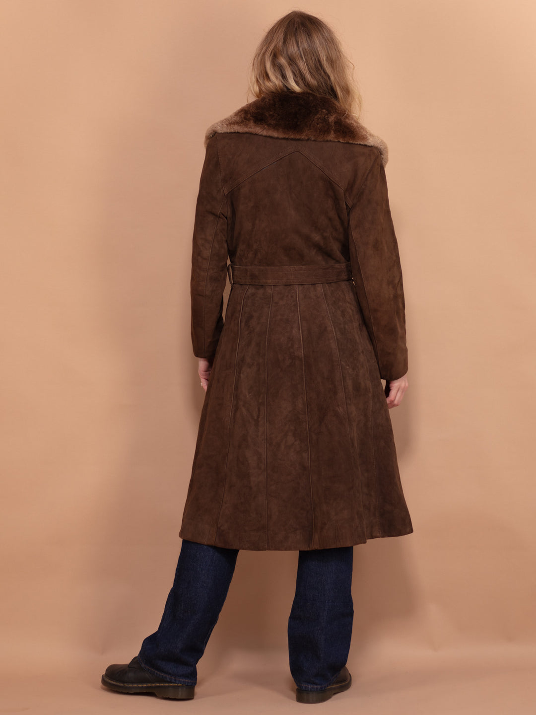 Vintage 70's Women Suede Shearling Coat in Brown - NorthernGrip