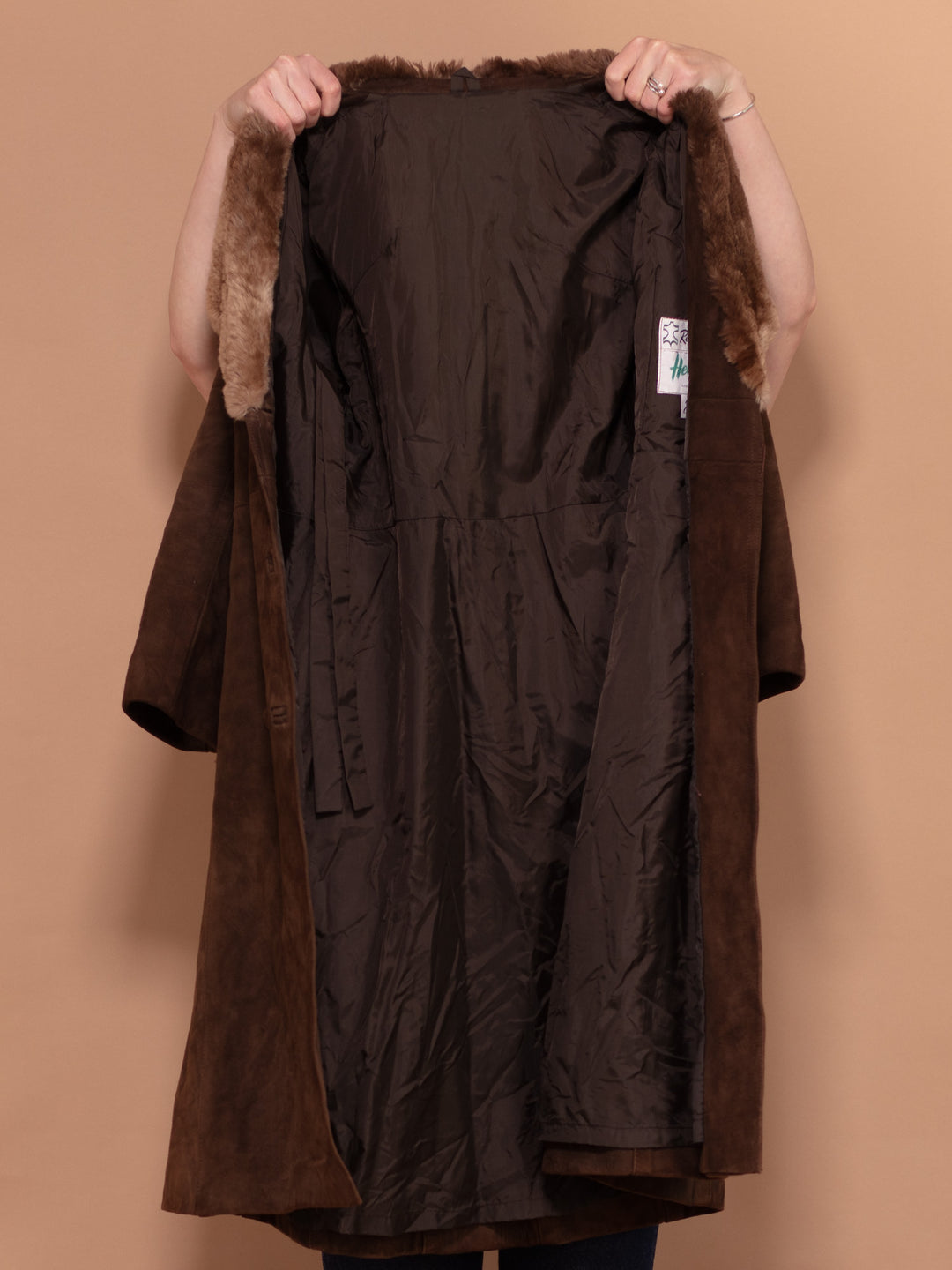 Vintage 70's Women Suede Shearling Coat in Brown - NorthernGrip