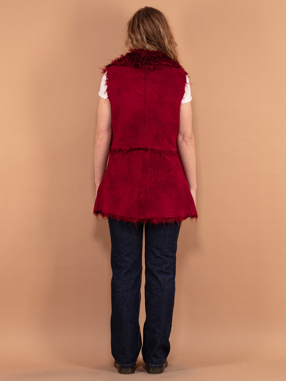 Vintage 00's Women Faux Fur Lined Vest in Burgundy Red - NorthernGrip