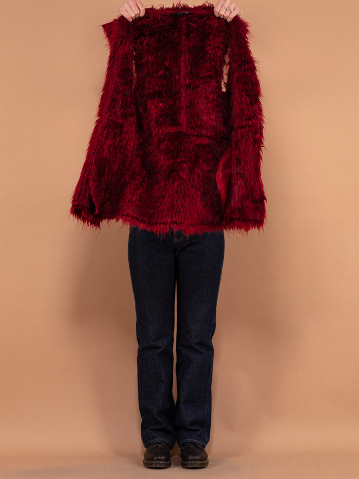 Vintage 00's Women Faux Fur Lined Vest in Burgundy Red - NorthernGrip