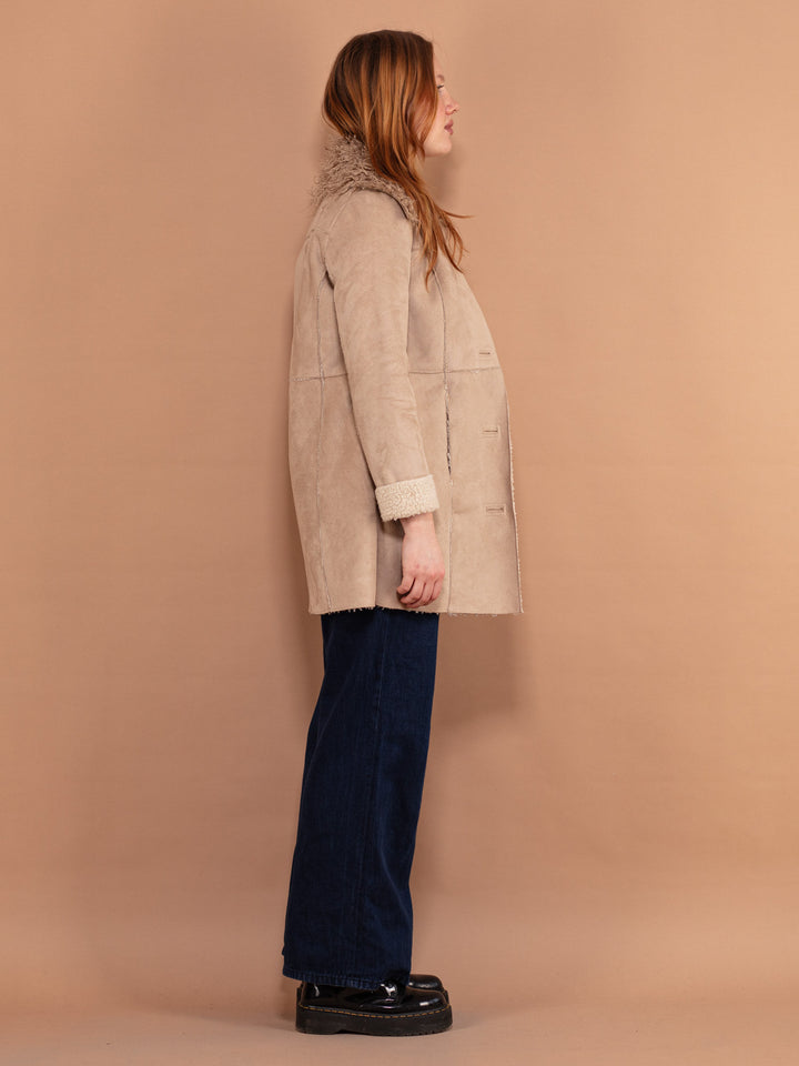 Vintage 00's Women Faux Sheepskin Coat in Beige - NorthernGrip