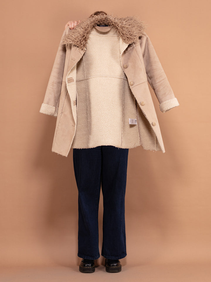 Vintage 00's Women Faux Sheepskin Coat in Beige - NorthernGrip