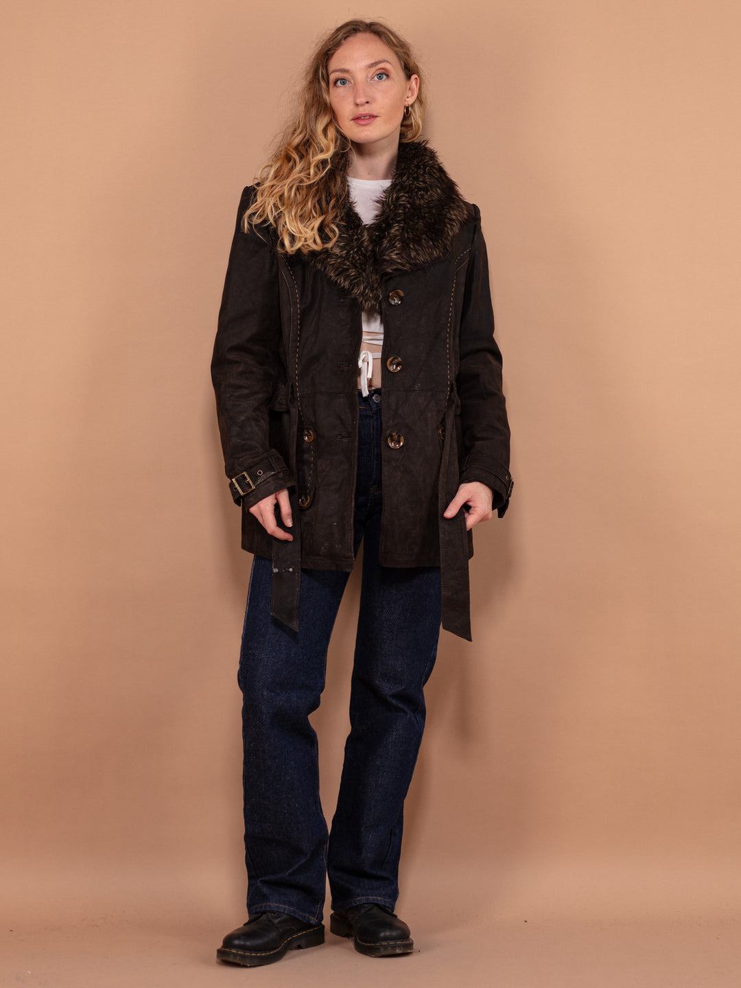 Vintage 00's Women Short Suede Coat in Brown - NorthernGrip
