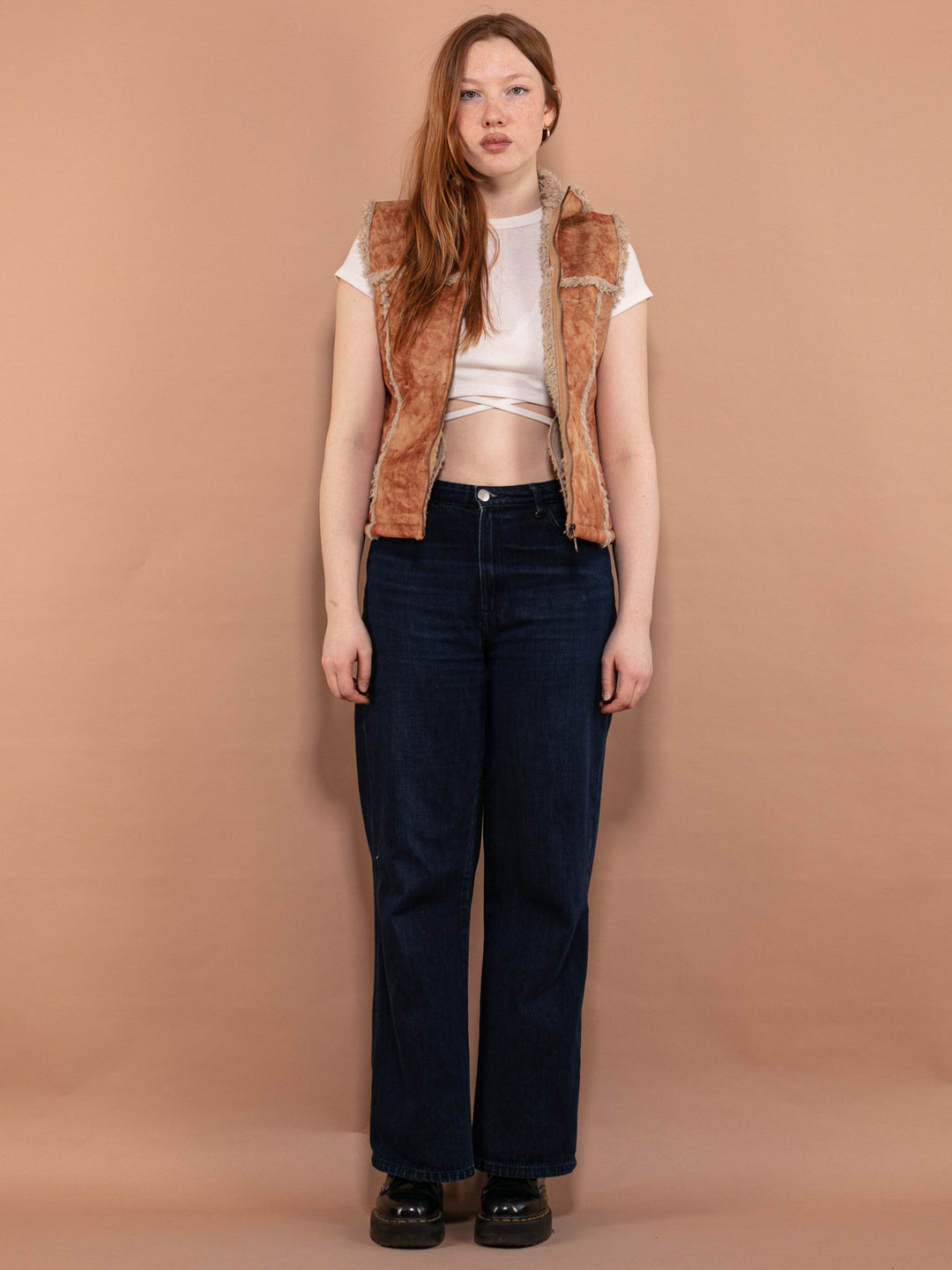 Vintage 00's Women Faux Sheepskin Vest in Brown - NorthernGrip