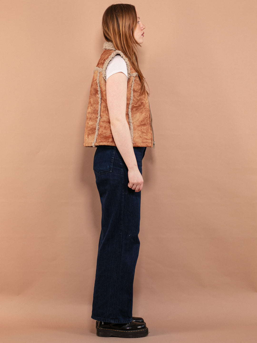 Vintage 00's Women Faux Sheepskin Vest in Brown - NorthernGrip