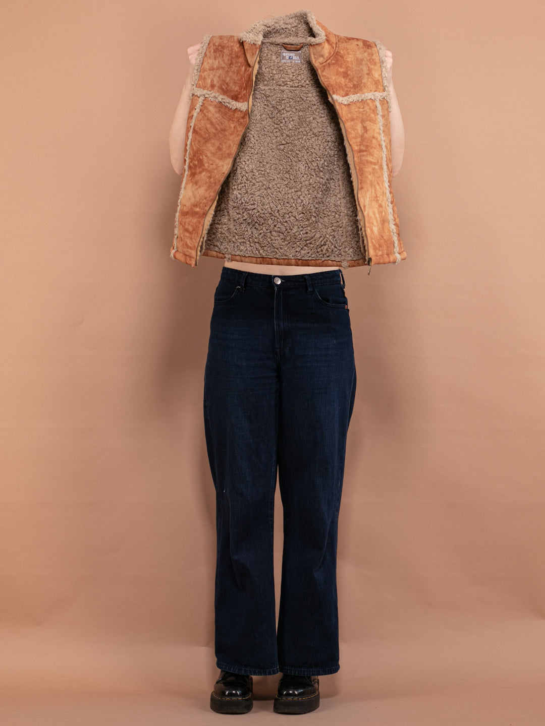 Vintage 00's Women Faux Sheepskin Vest in Brown - NorthernGrip