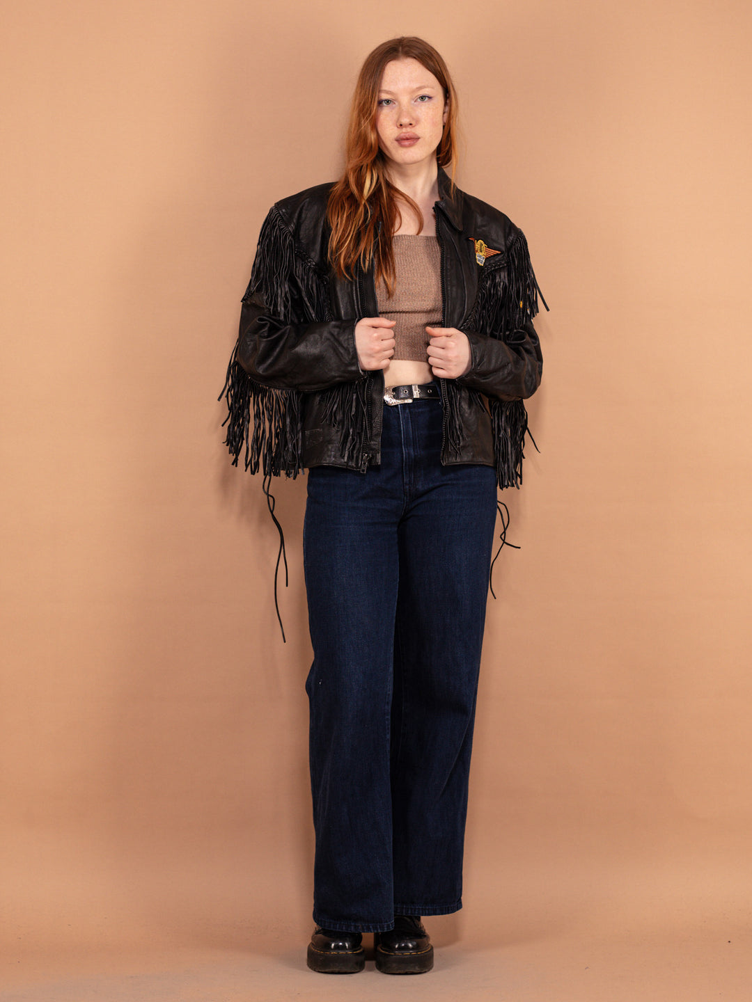 Vintage 00's Women Fringe Leather Moto Jacket in Black - NorthernGrip