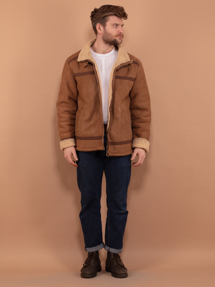 Vintage 00's Men B-3 Style Faux Sheepskin Jacket in Brown - NorthernGrip