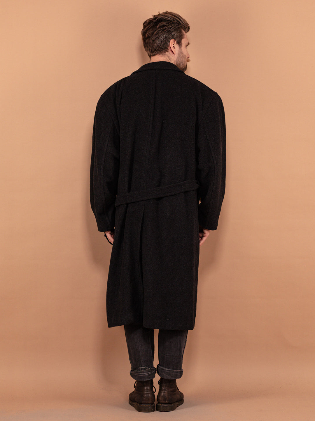 Vintage 00's Men Belted Wool Coat in Dark Grey - NorthernGrip