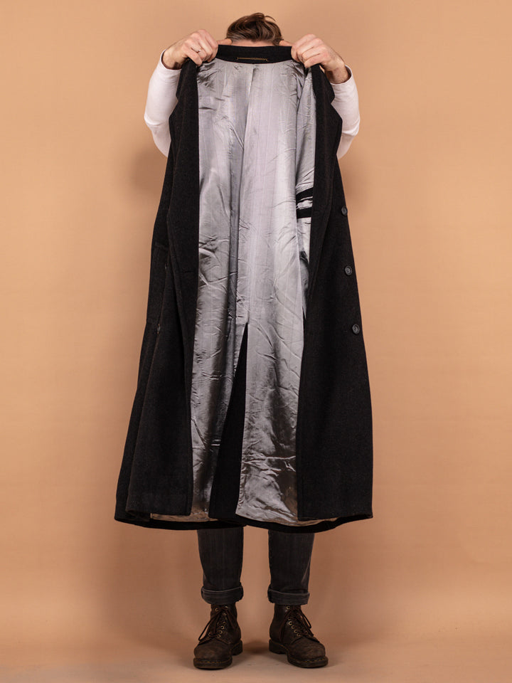 Vintage 00's Men Belted Wool Coat in Dark Grey - NorthernGrip