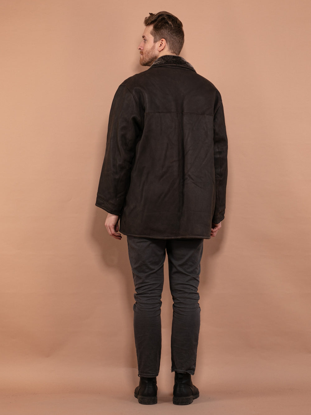 Vintage 00's Men Shearling Leather Coat in Dark Brown - NorthernGrip