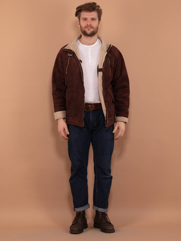 Vintage 00's Men Sherpa Bomber Jacket in Brown - NorthernGrip