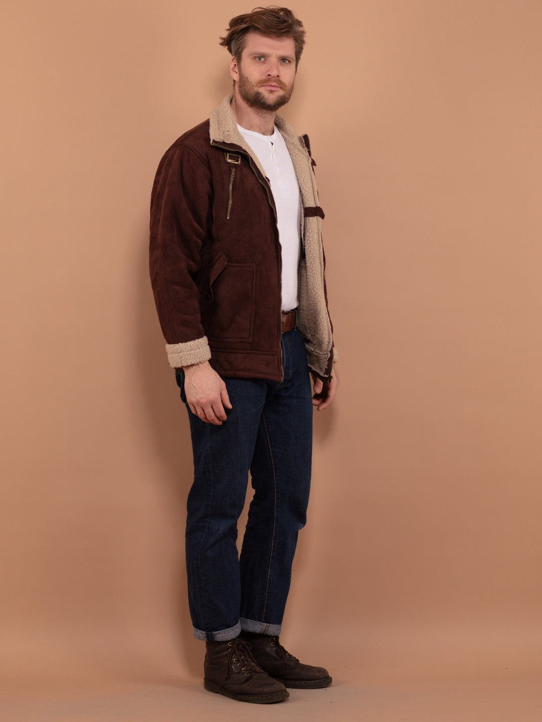 Vintage 00's Men Sherpa Bomber Jacket in Brown - NorthernGrip