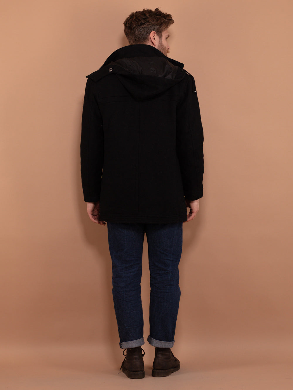 Vintage 00's Men Hooded Wool Blend Jacket in Black - NorthernGrip