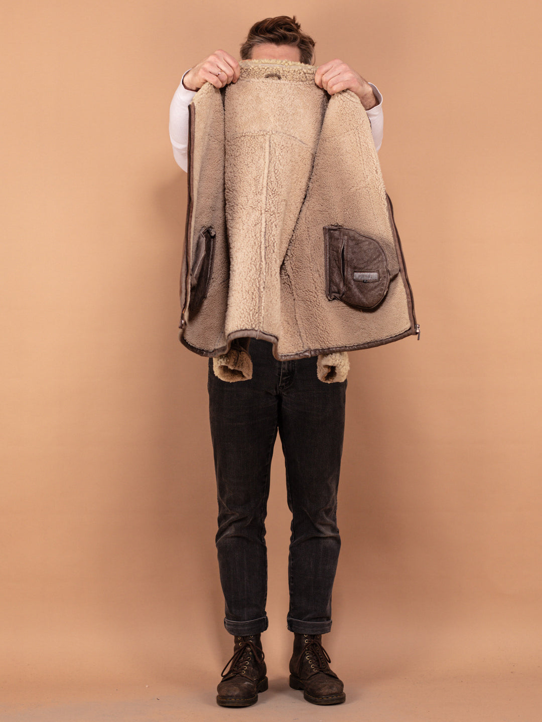 Vintage 00's Men Lagerfeld Sheepskin Bomber Jacket in Brown - NorthernGrip