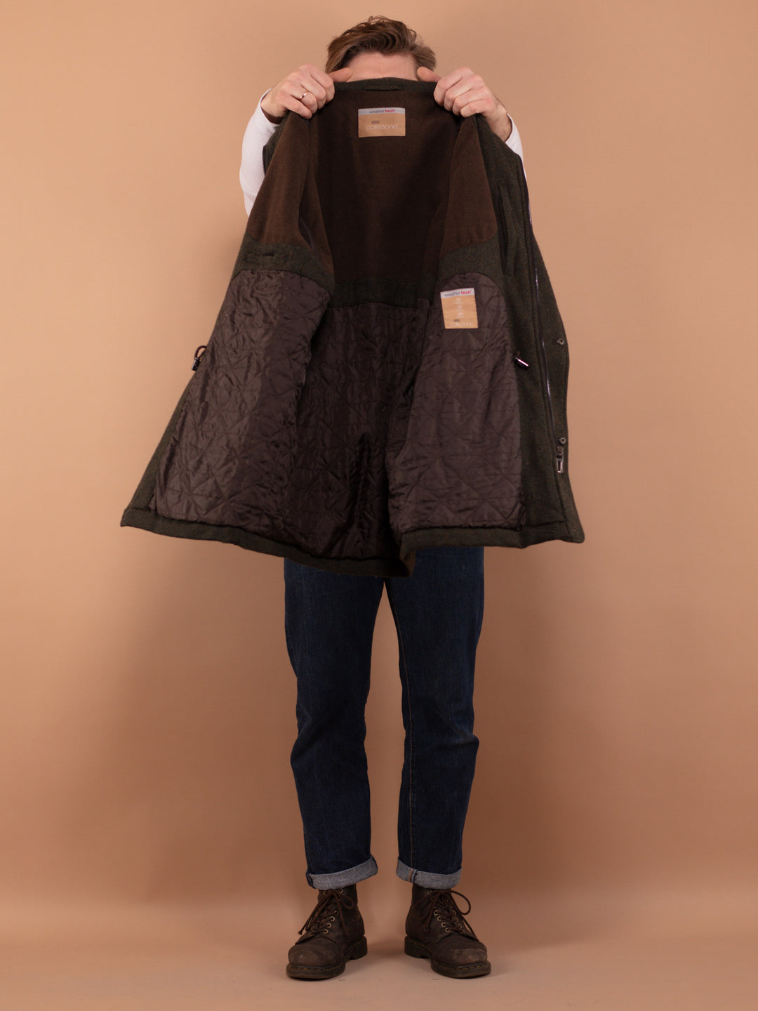 Vintage 00's Men Wool Blend Parka Jacket in Khaki Green - NorthernGrip