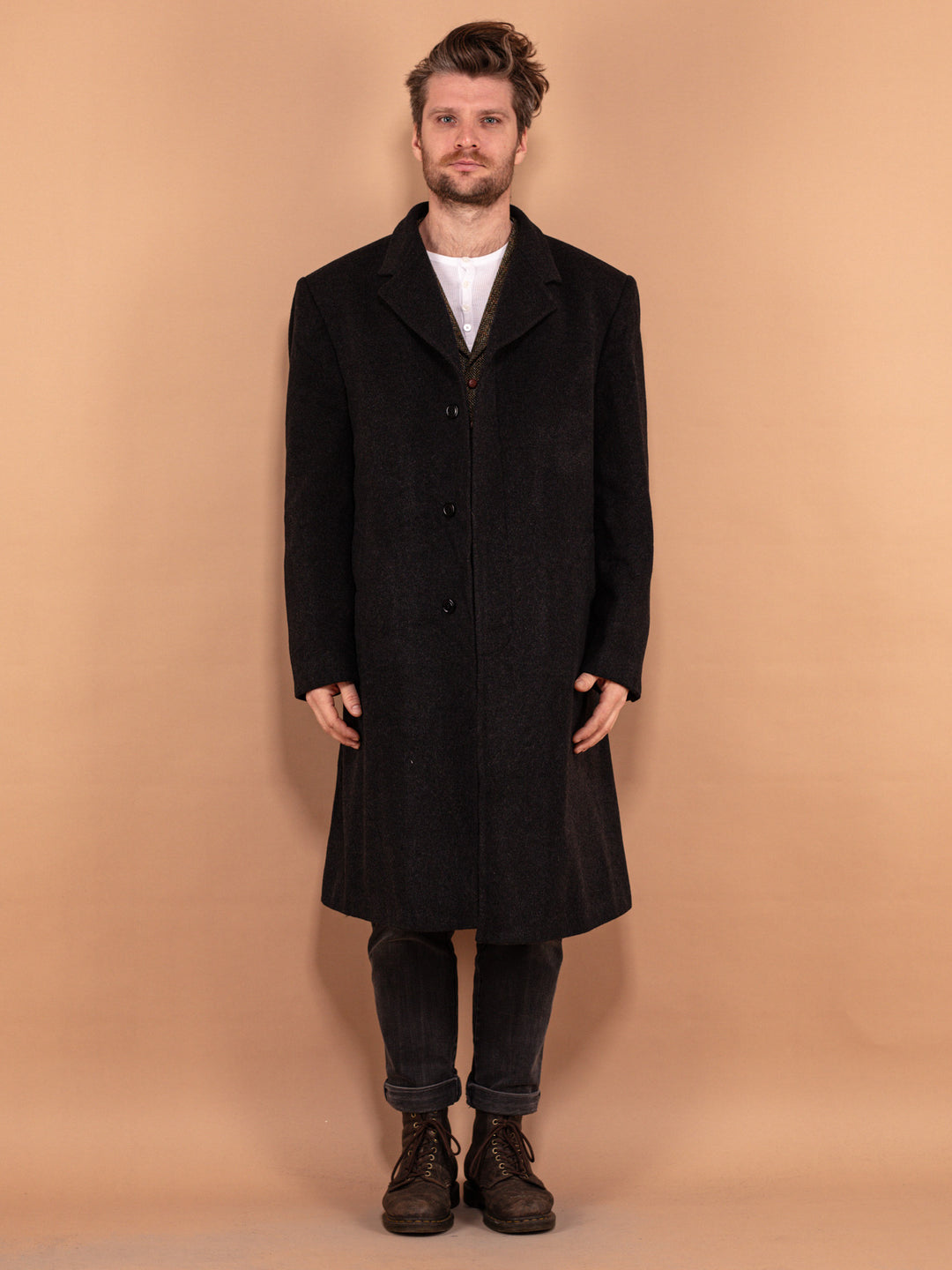 Vintage 00's Men Wool and Cashmere Coat in Dark Grey - NorthernGrip