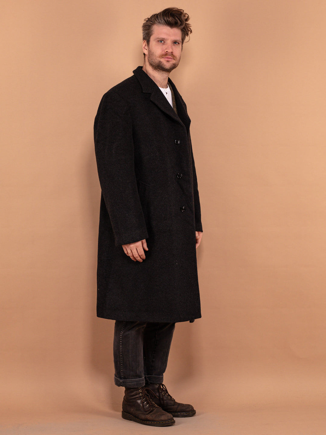 Vintage 00's Men Wool and Cashmere Coat in Dark Grey - NorthernGrip