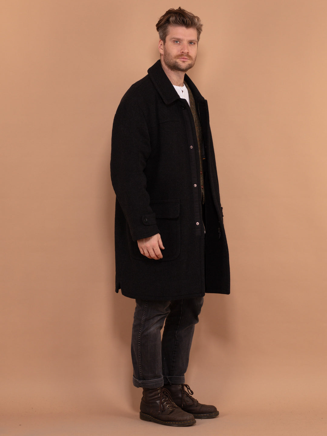 Vintage 00's Men Wool and Cashmere Coat in Dark Grey - NorthernGrip