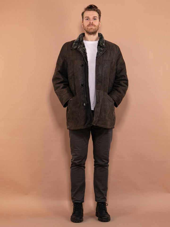Vintage 00's Men Zip Up Shearling Coat in Dark Brown - NorthernGrip