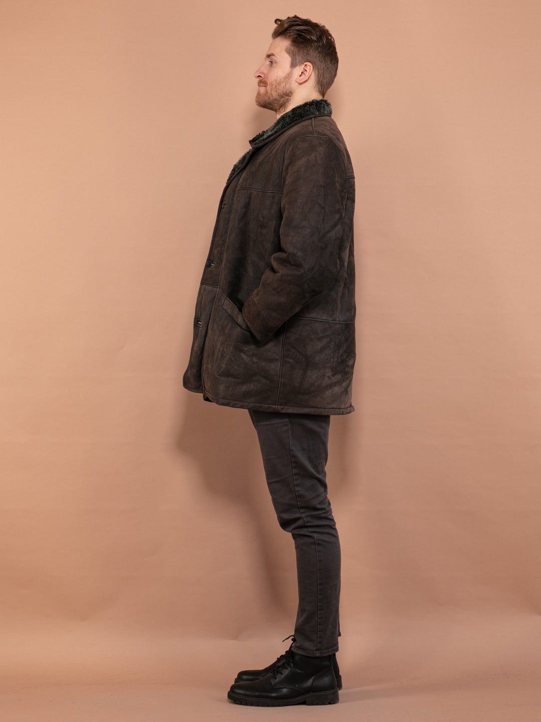 Vintage 00's Men Zip Up Shearling Coat in Dark Brown - NorthernGrip