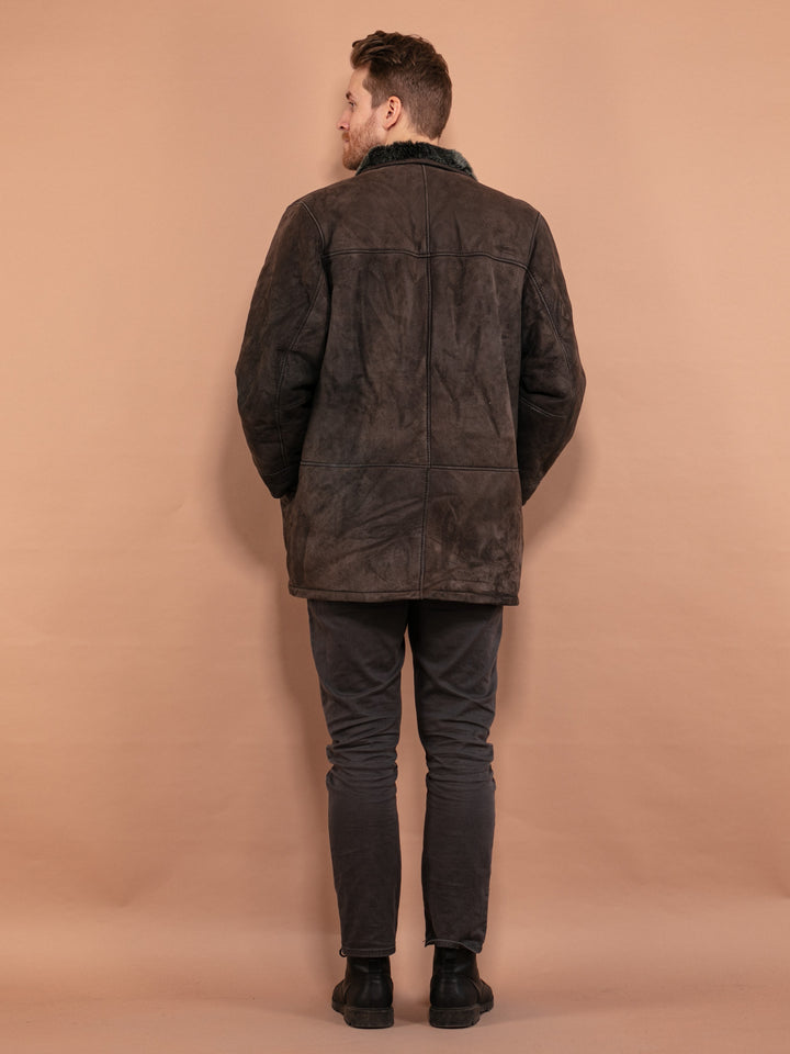 Vintage 00's Men Zip Up Shearling Coat in Dark Brown - NorthernGrip