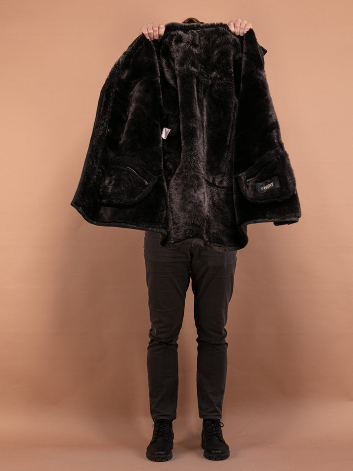 Vintage 00's Men Zip Up Shearling Coat in Dark Brown - NorthernGrip