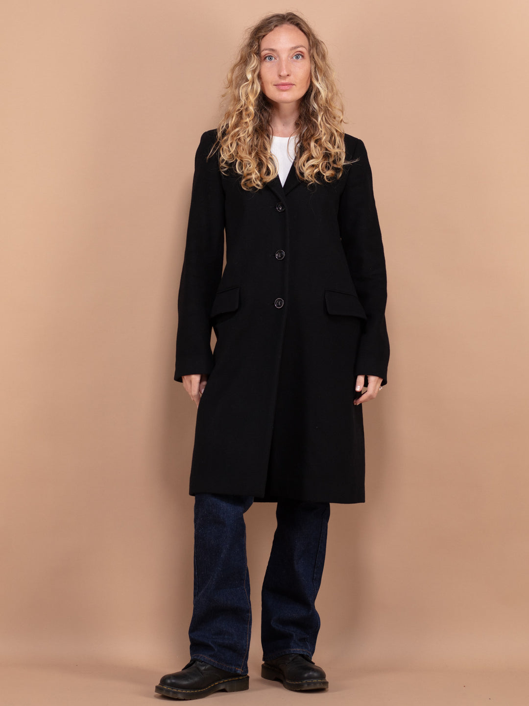 Vintage 00's Women Cashmere and Wool Blend Coat in Black - NorthernGrip