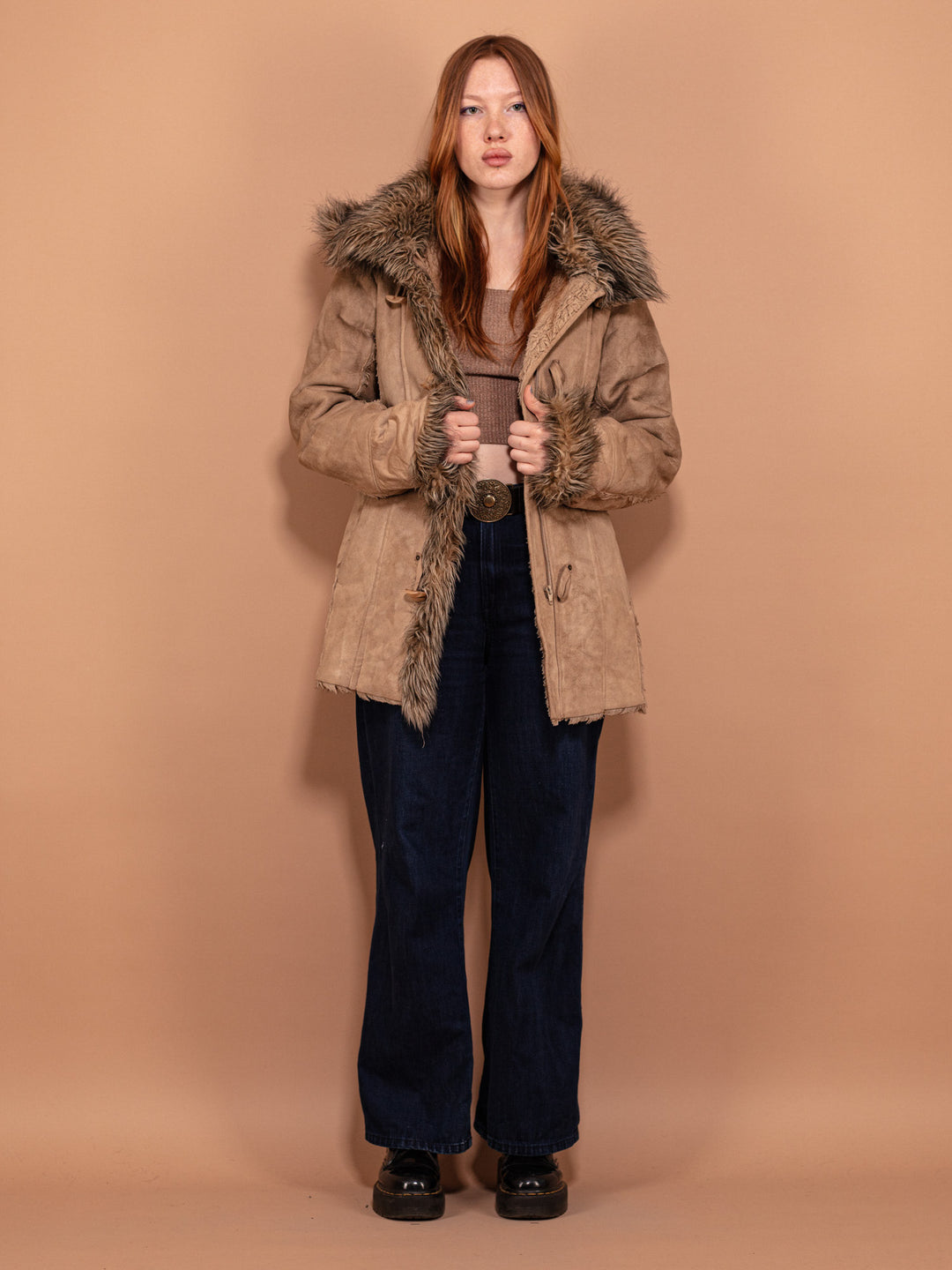 Vintage 00's Women Boho Faux Sheepskin Coat in Brown - NorthernGrip