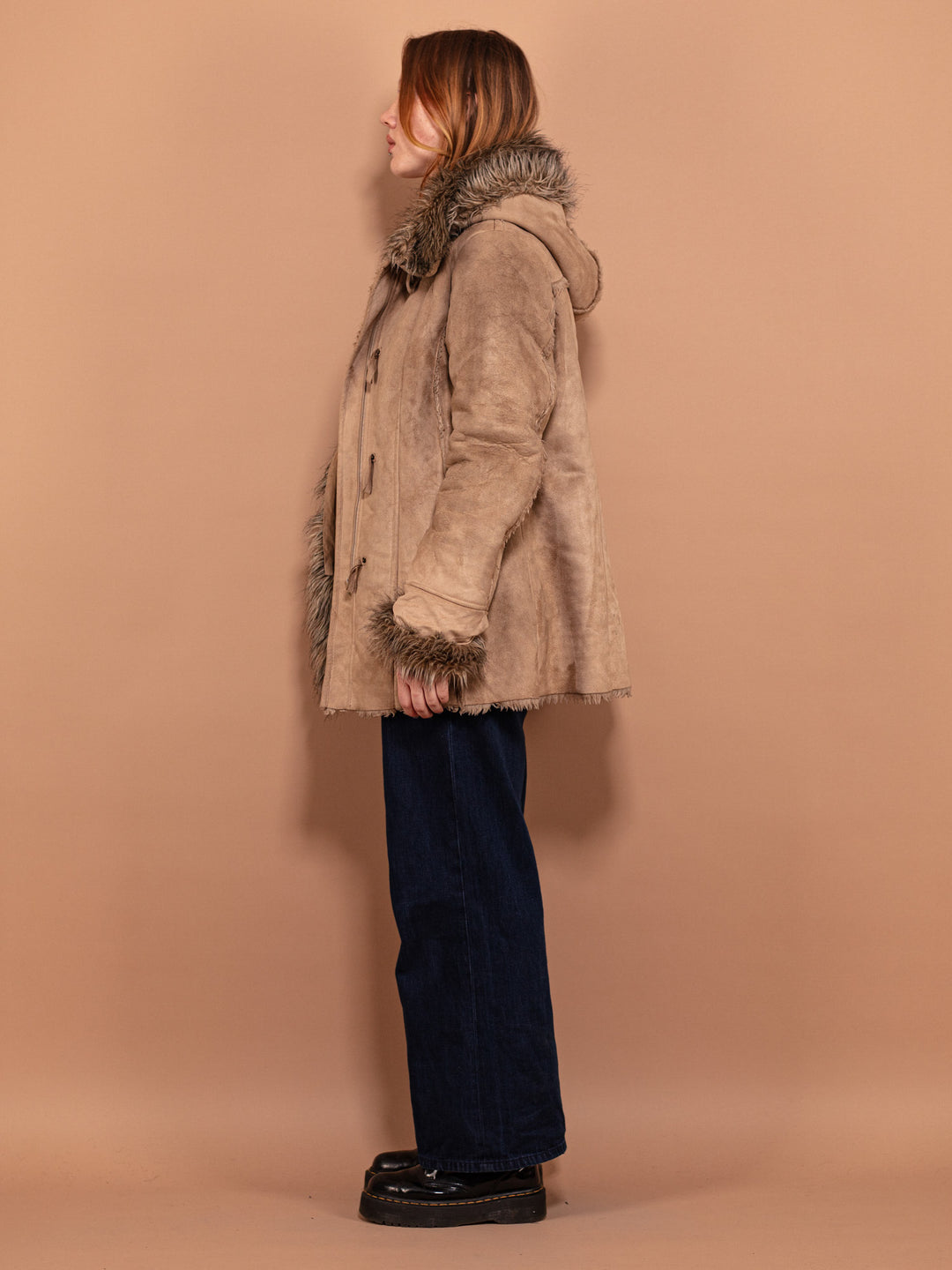 Vintage 00's Women Boho Faux Sheepskin Coat in Brown - NorthernGrip