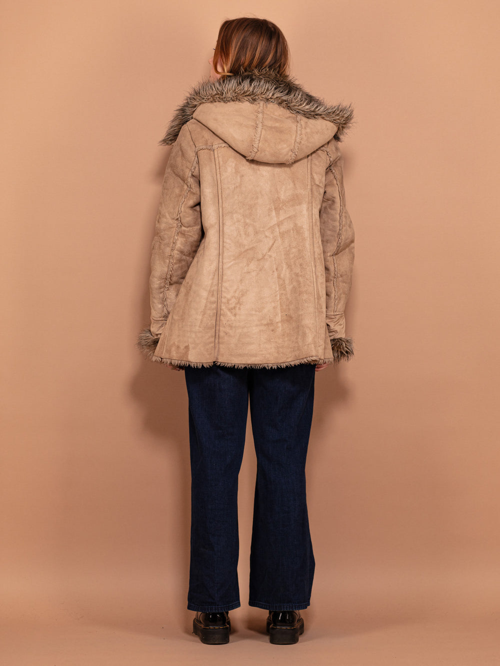 Vintage 00's Women Boho Faux Sheepskin Coat in Brown - NorthernGrip