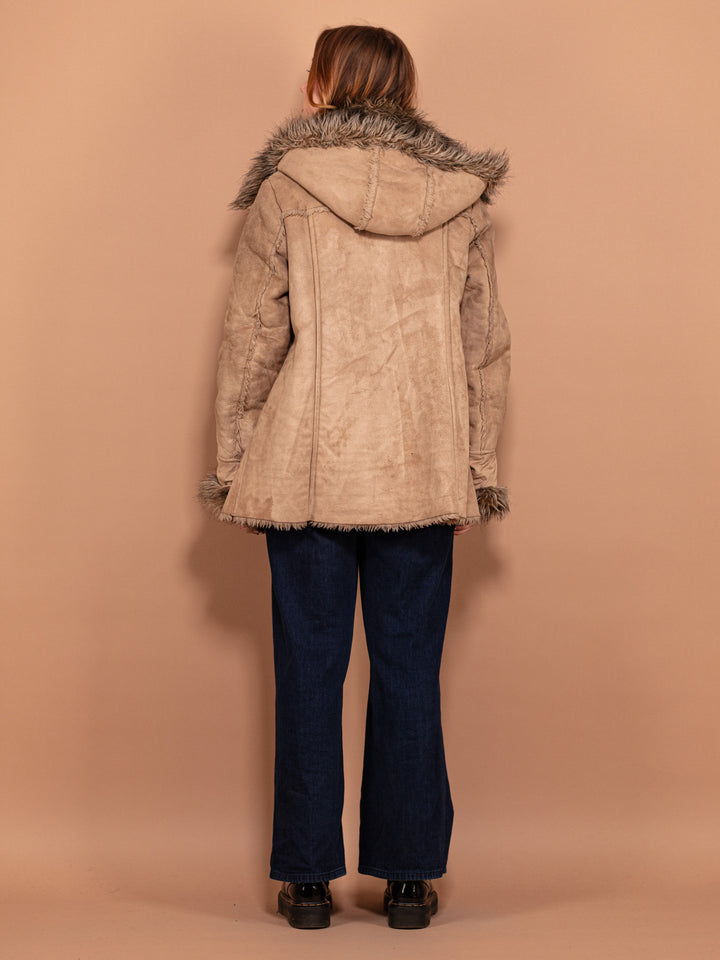 Vintage 00's Women Boho Faux Sheepskin Coat in Brown - NorthernGrip