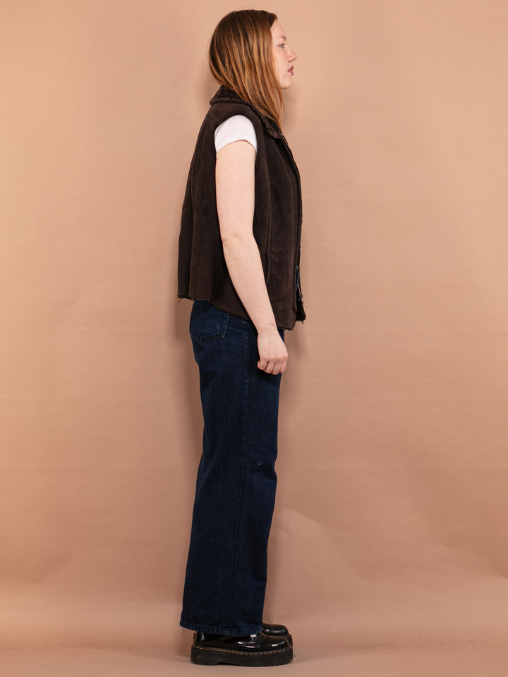Vintage 00's Women Zip Up Sherpa Vest in Brown - NorthernGrip