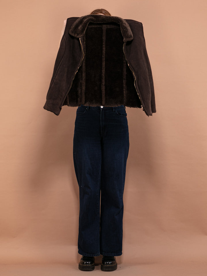 Vintage 00's Women Zip Up Sherpa Vest in Brown - NorthernGrip