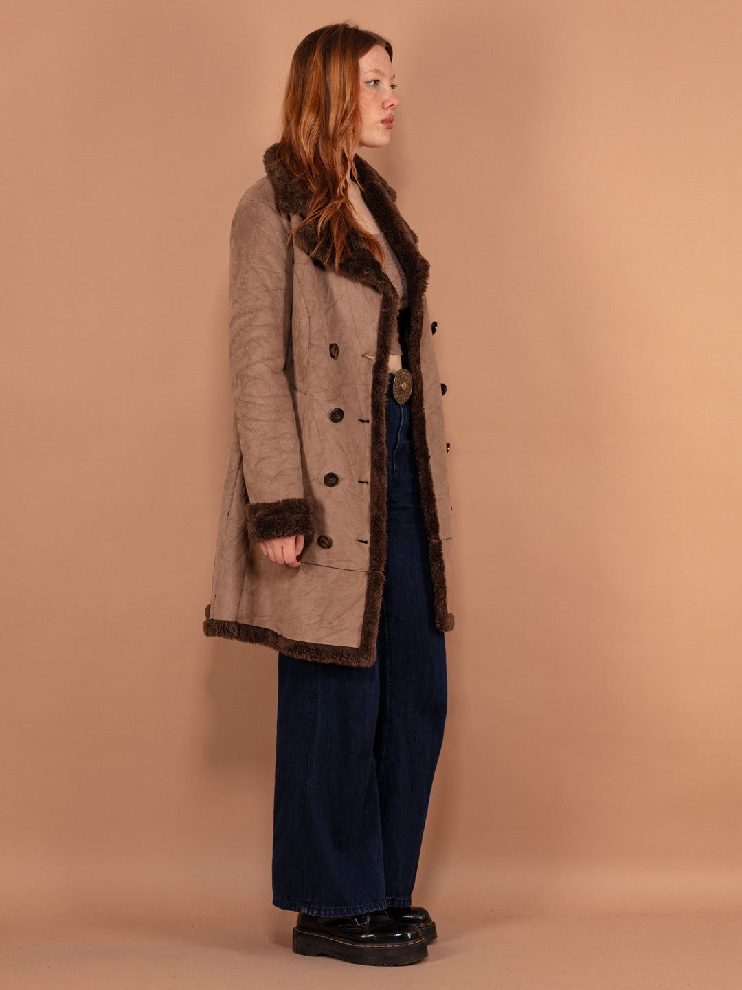Vintage 00's Women Faux Sheepskin Coat in Brown - NorthernGrip