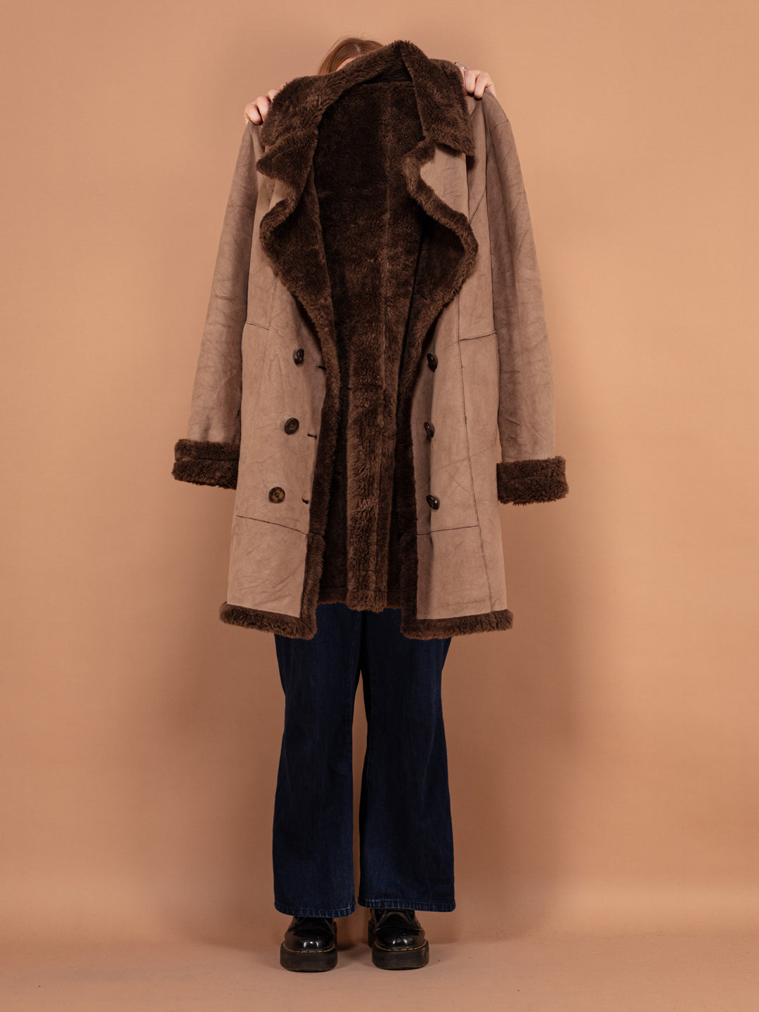 Vintage 00's Women Faux Sheepskin Coat in Brown - NorthernGrip