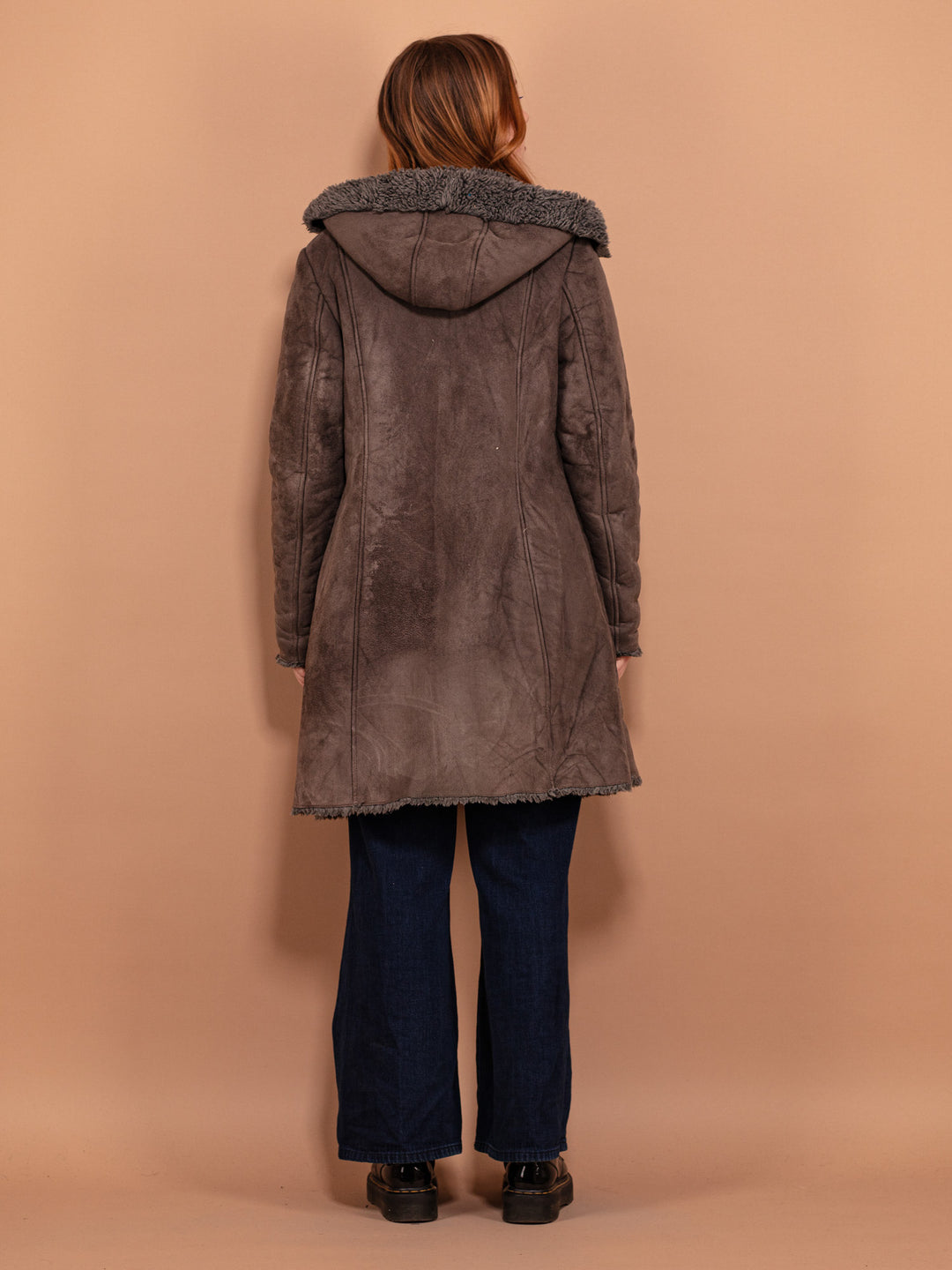 Vintage 00's Women Hooded Winter Sherpa Coat in Grey - NorthernGrip
