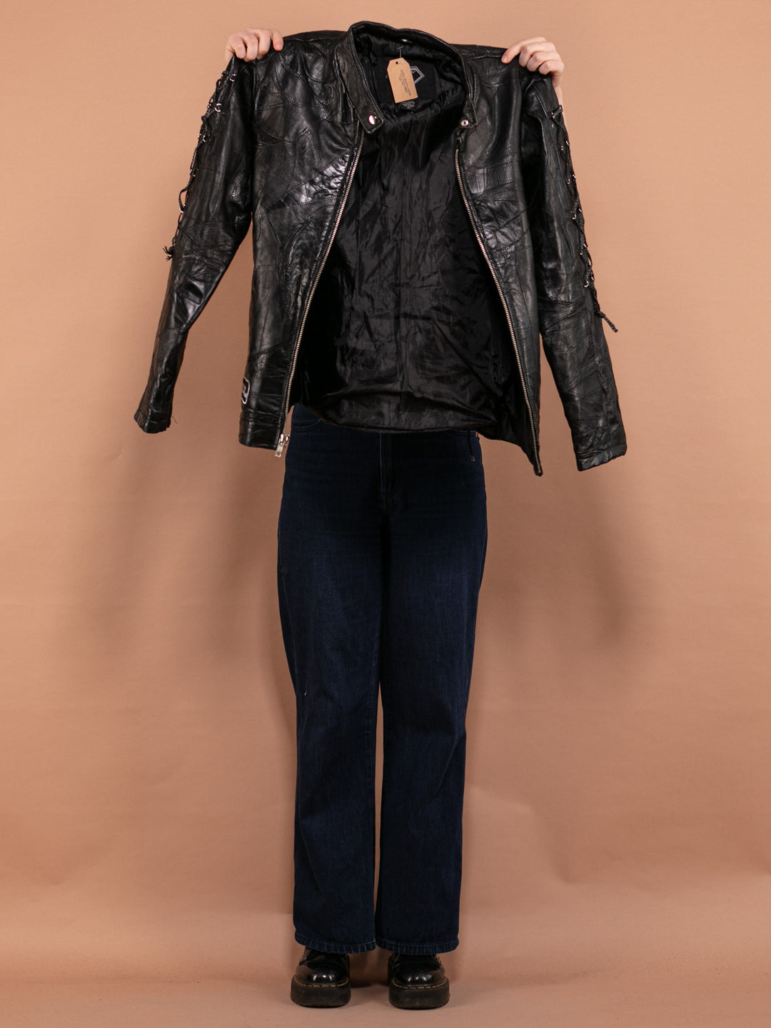 Vintage 00's Women Leather Biker Jacket with Patches - NorthernGrip