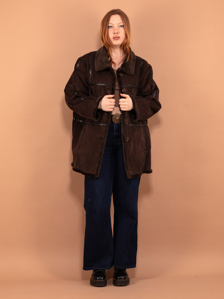 Vintage 00's Women Faux Shearling Coat in Dark Brown - NorthernGrip