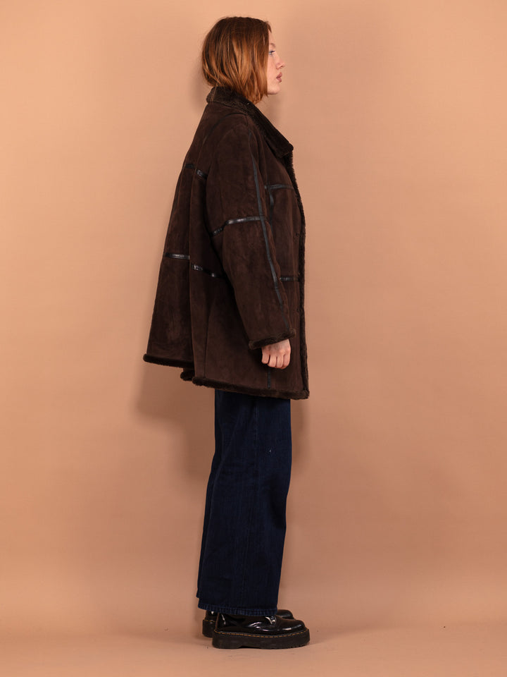 Vintage 00's Women Faux Shearling Coat in Dark Brown - NorthernGrip