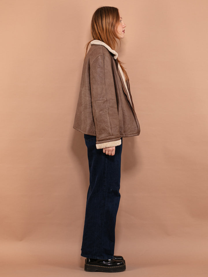 Vintage 00's Women Shearling Aviator Jacket in Brown - NorthernGrip