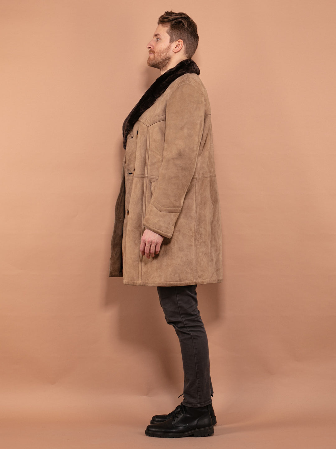 Vintage 70's Men Sheepskin Coat in Beige - NorthernGrip